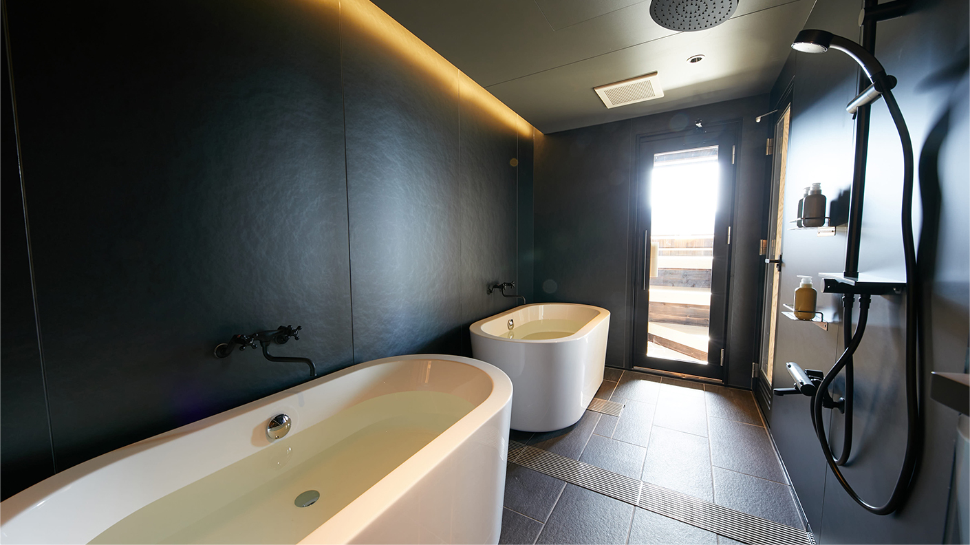 浴室水風呂と温泉浴の2つをご用意！